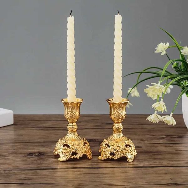 Candle Holders 2Pcs Gold Silver Candle Holder Europe Wedding Metal Candle Stand God Candlesticks Metal Antiques Table Home Decoration J24111
