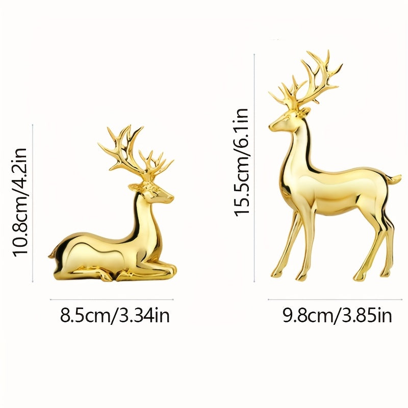 TEMU A Pair Of Luxury Golden Plated Christmas Reindeer Statues-ideal For Room Decoration, Wine Cabinet Display, Table Decoration, Perfect Gift For