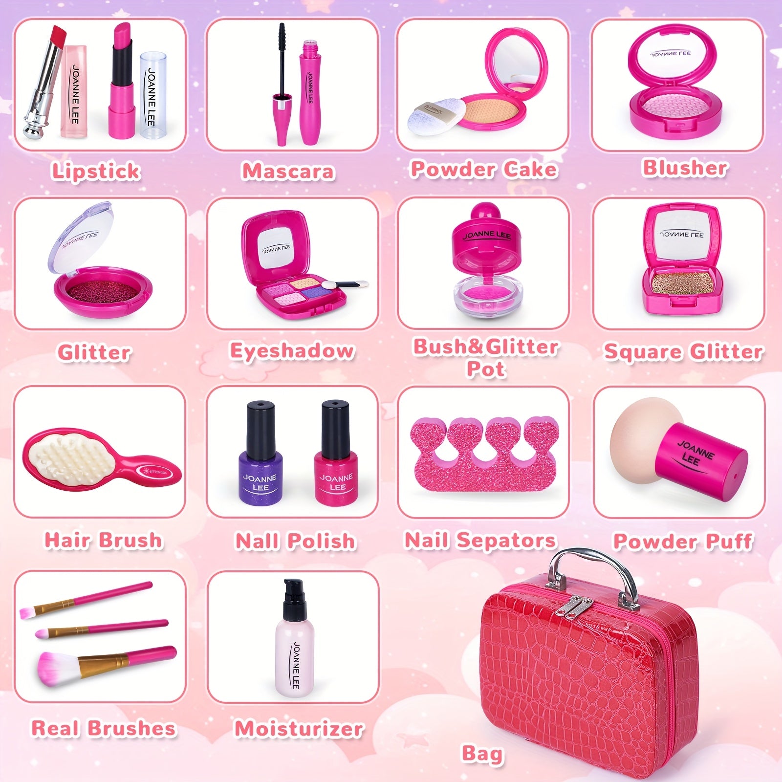 TEMU Girls' Pretend Play Makeup Toy Set, Girls' Pretend Play Toys, For Play Purposes Only - Not For Actual Cosmetic Use (simulated) Includes Lip