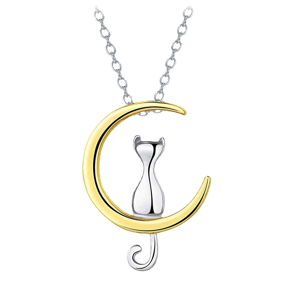 Cute Cat Moon Pendant Designer Necklace Charm Silver Gold Color Link Chain Choker Necklaces for Pet Lucky Jewelry for Girl Gift