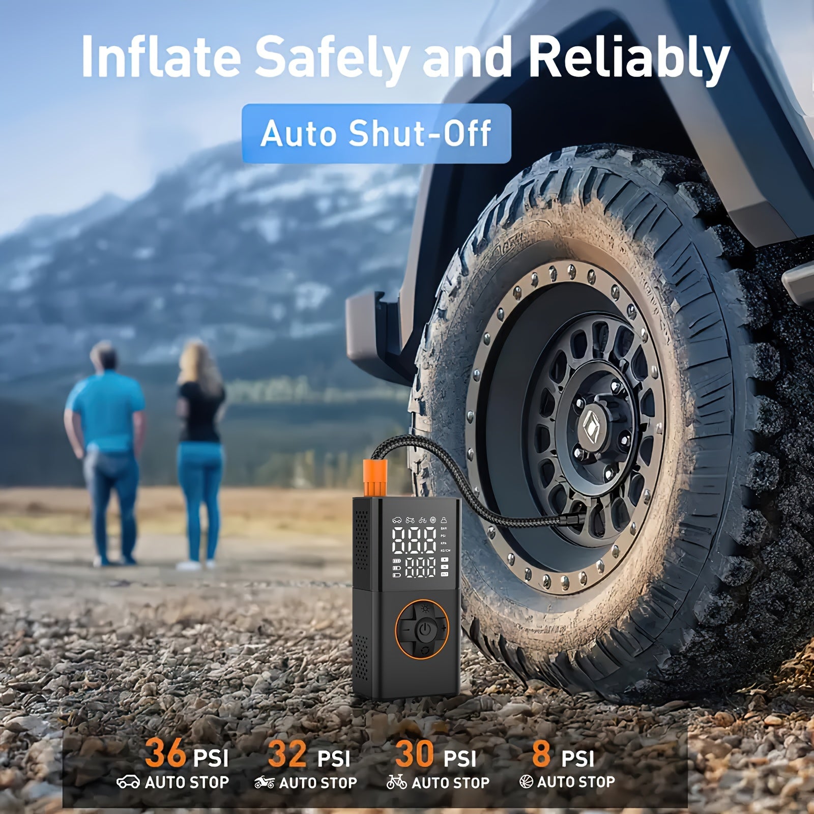 TEMU Fast Cordless Tire Inflator With Digital Lcd Display - Portable Air Compressor & Jump Starter, Usb-c Fast Charging, Lithium Battery, For Car,