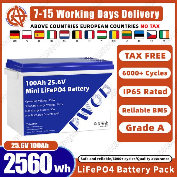 EU STOCK BMS 24V 100AH LiFePO4 Battery Grade A Rechargeable Battery Cell With IP65 For RV Boat Golf Cart Yacht Wheelchair NO TAX