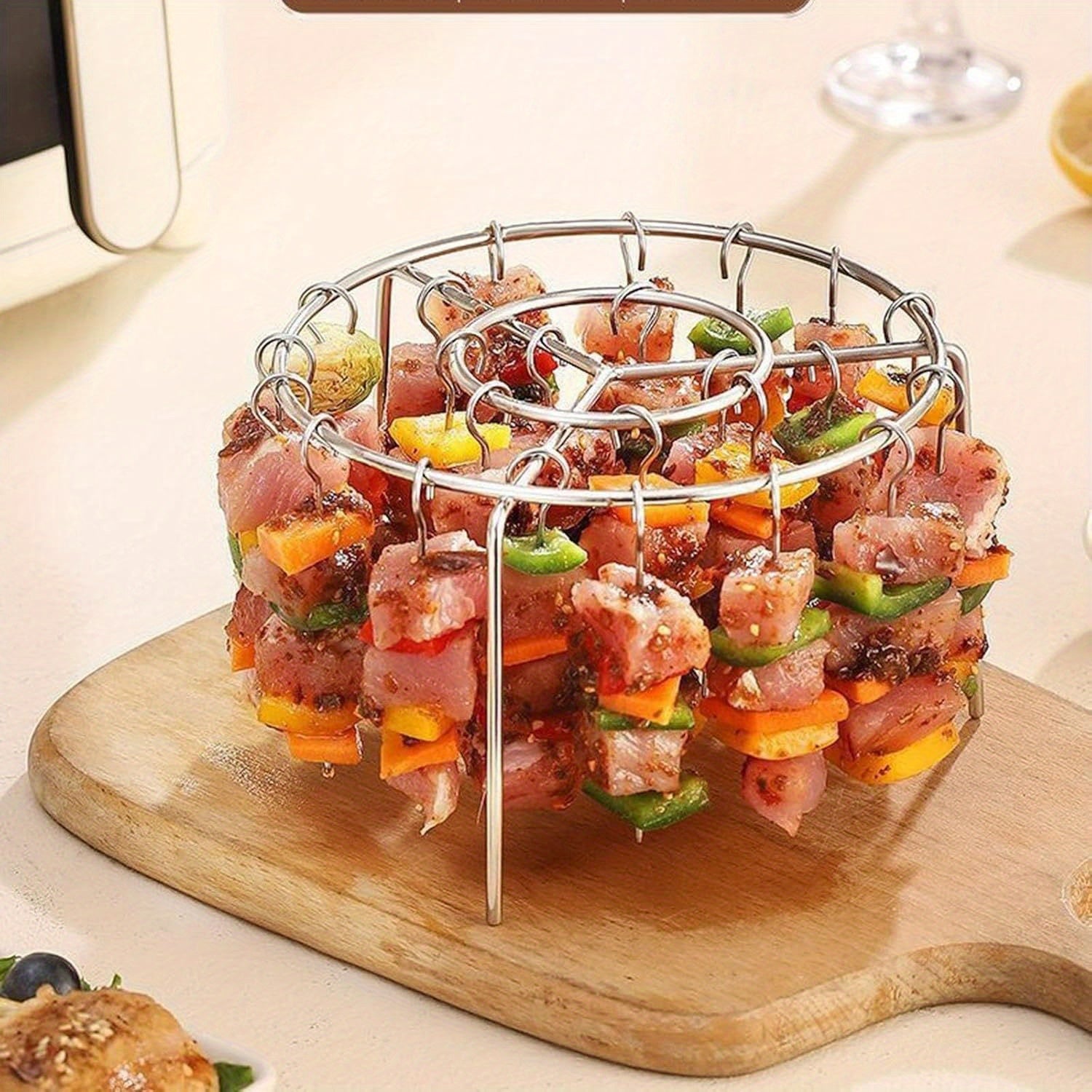 TEMU Round Air Fryer Grill With 24 Steel Sticks Food Grade Stainless Steel Cooking Rack Portable Vertical Household Skewer Grill For Air Fryers Ovens