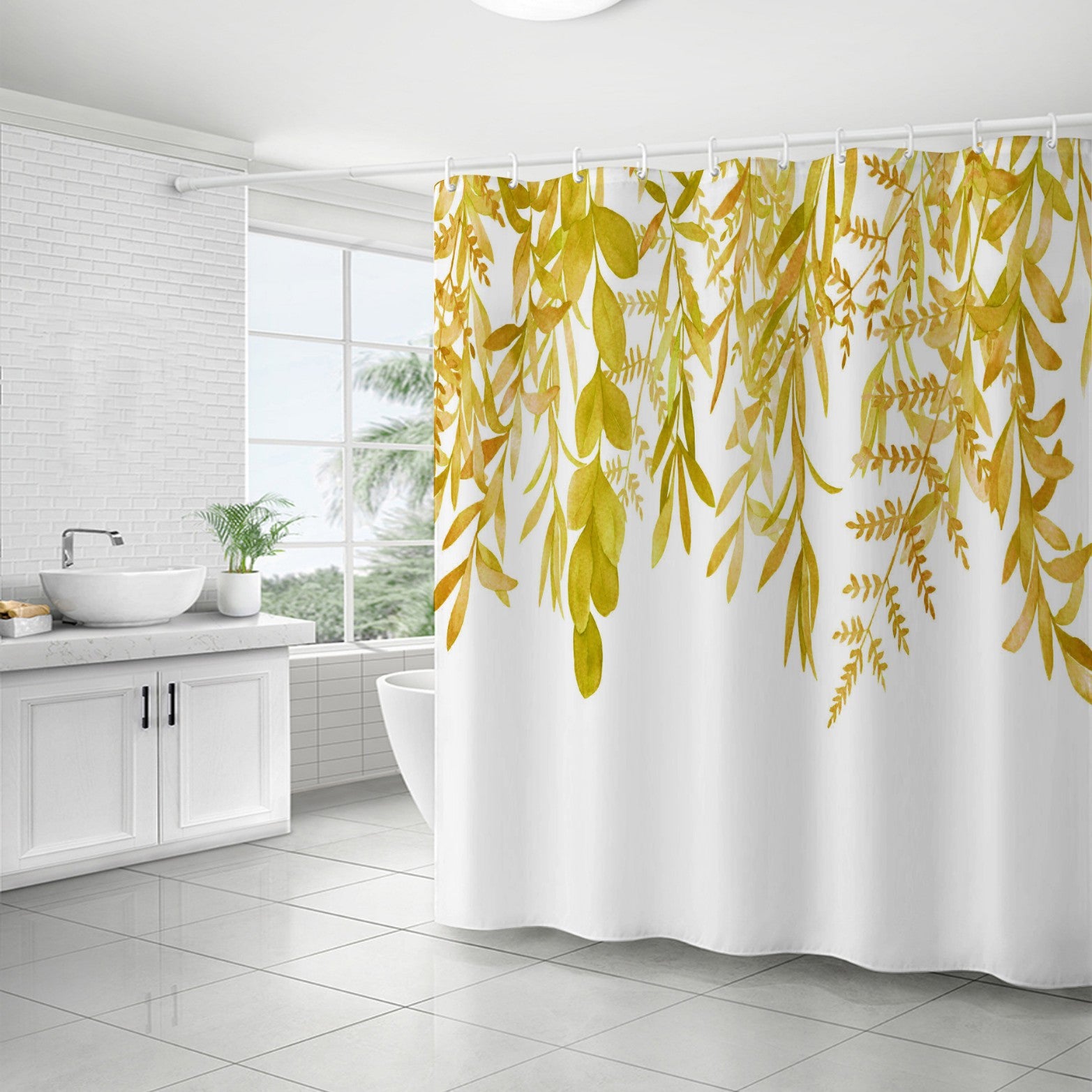 YL-37174 digital shower curtain cross-border plant flower waterproof polyester bathroom four-piece set dry and wet separation moisture-proof