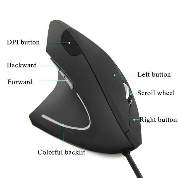 Camundongos conectados à mão esquerda mouse vertical mouse ergonômico de jogos 800 1200 1600 dpi USB Optical Health rates