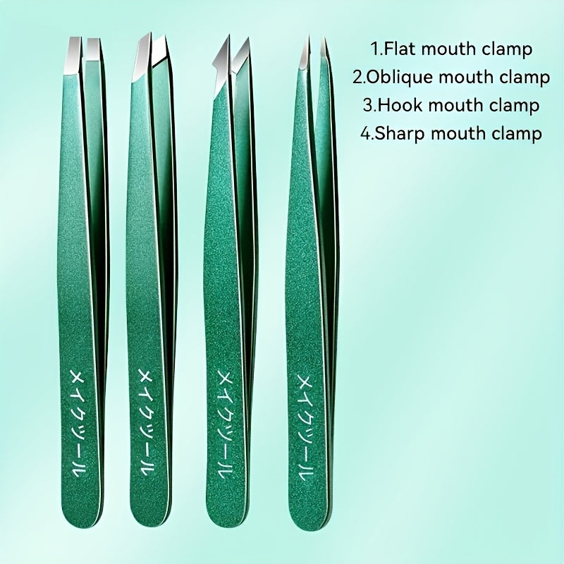 TEMU Stainless Steel Four-piece Tweezers Set For Men And Women, Tool For Eyebrow And Facial Hair Removal