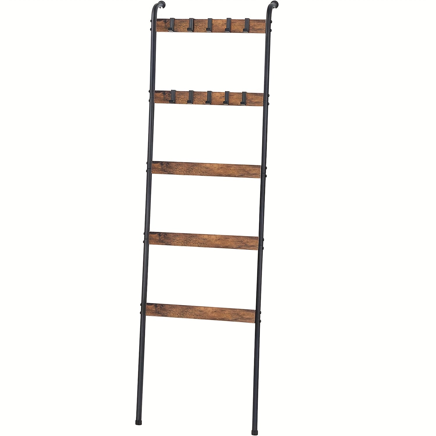 TEMU Blanket Ladder, 5 Tier Blanket Holder With 10 Removable Hooks, Farmhouse Style Blanket Ladder For Living Room Bathroom, Decorative Wall Mounted