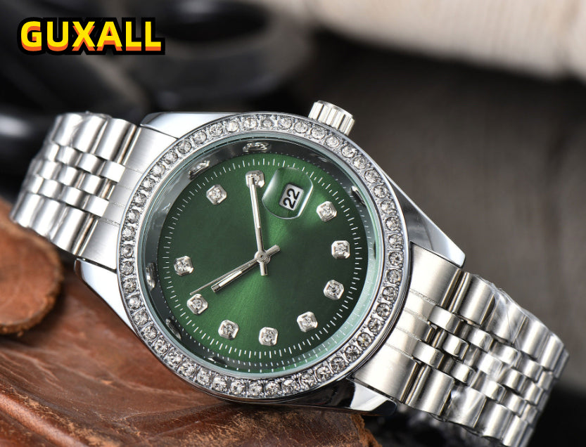 Lowest Price Automatic Date Men Women Watches Luxury Stainless Steel Band Quartz Clock High Quality starry Rainbow Bezel Generous Super Auto Date Ti