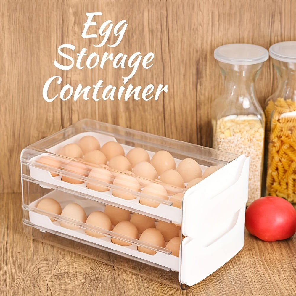 TEMU 2-tier Slide-out Egg Organizer For Refrigerator - Heavy-duty Plastic Construction With Smooth Gliding Drawers & Non-slip Design, Holds 36 Eggs