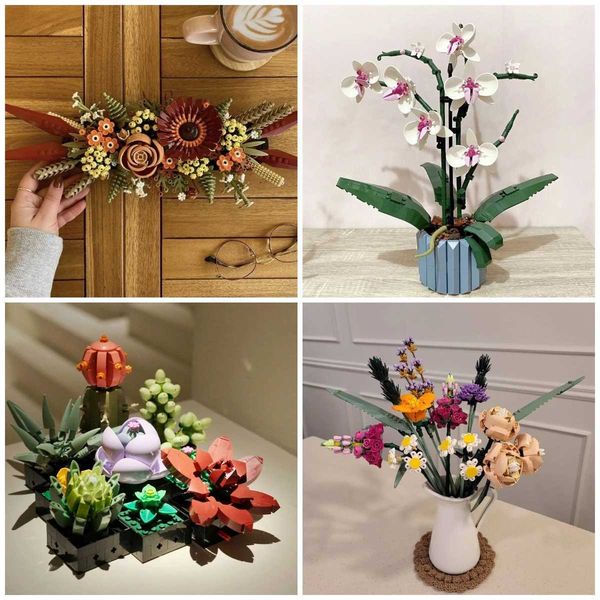 MINISO Dry Flower Centerpiece Bouquet Succents Model Building Blocks Sets 10314 10280 10309 Bricks Toys Gifts For Girls Z250117