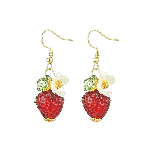 Boucles d'oreilles pendantes en verre à la fraise