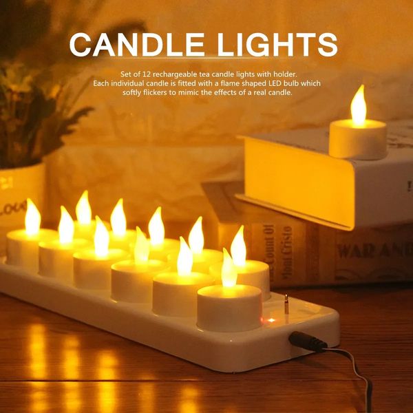 12 rechargeable LED candle lights creative flashing simulation flame candles night tea for party home decoration 240905