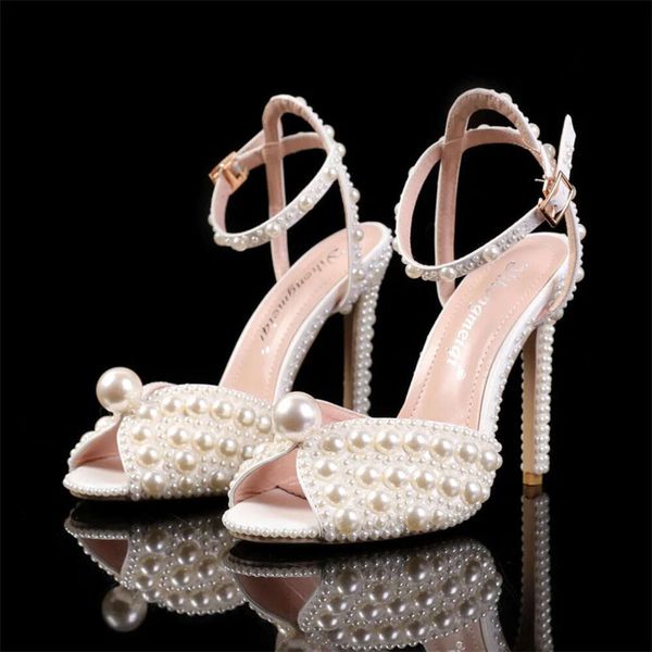 Maogu Sandals Fashion Quality Wedding Shoes Women New Pearls Studs Peep Toe High Heels Buckle Woman Sandal 43