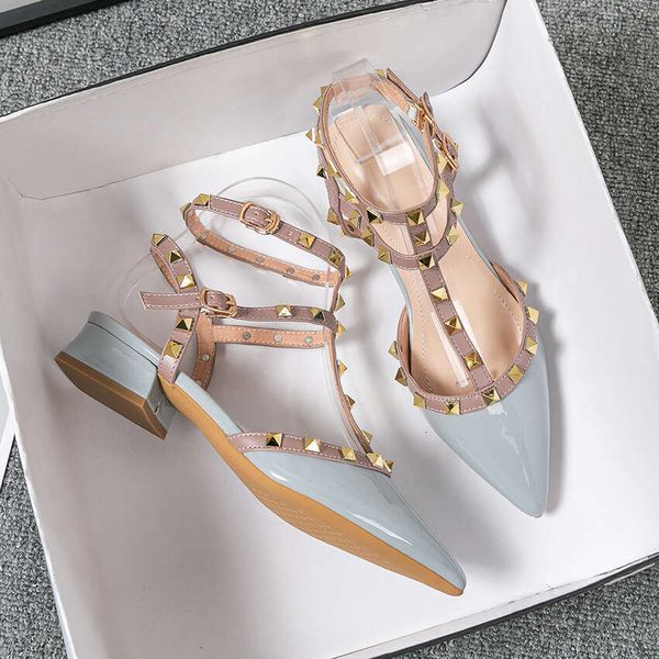 Summer High-heeled Women&#039;s Sandals Fashion Brand Design Pointed Rivet Red Casual Shoes Large Size 41-43 Free Shipping designer sandals