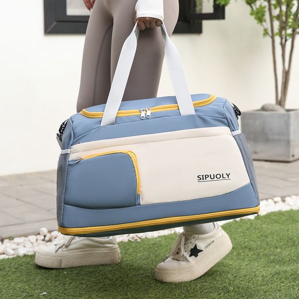 New designer large double unfolded women&#039;s travel bag, contrasting color handbag, girls&#039; slanted Oxford outdoor waterproof weekend