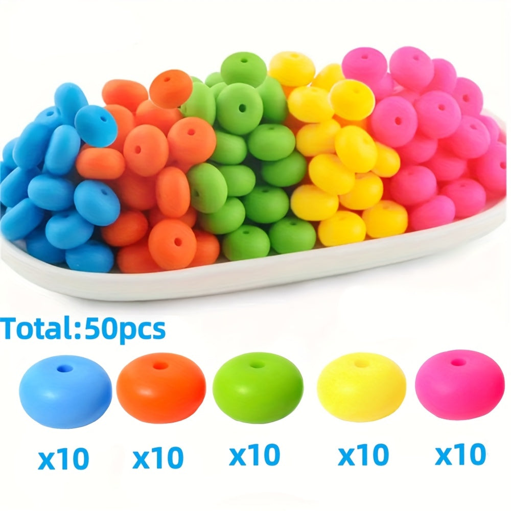 TEMU 2d Flat, Silicone Beads Assortment 50pcs 14mm Silicone Abacus Beads Flat Spacer Beads For , Necklaces, Bracelets, Keychains & Craft Projects