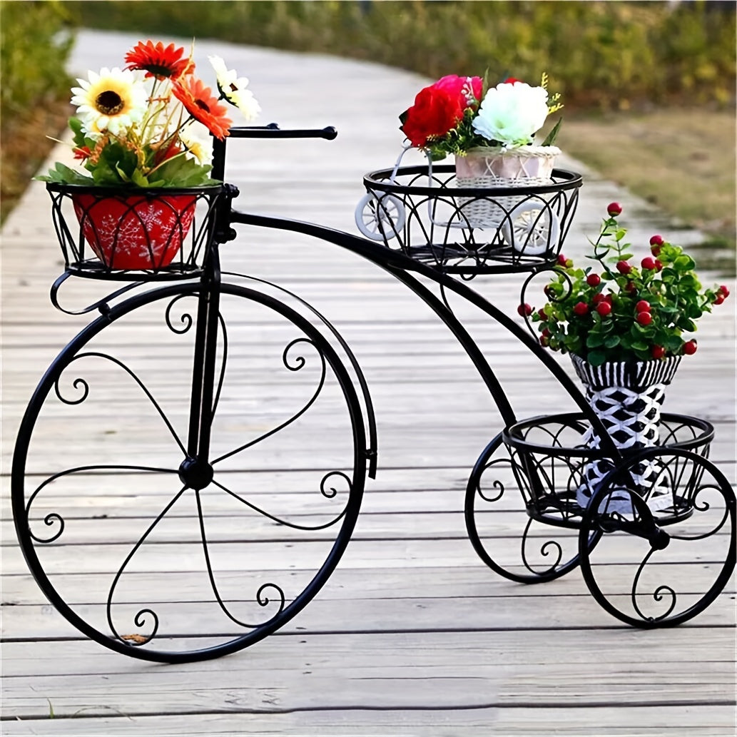 TEMU Metal Bicycle Planter 3 Tier Tricycle Flower Plant Stand Parisian Style Flower Display Stand Cart For Home Decor Patio Garden Flower Shop Indoor