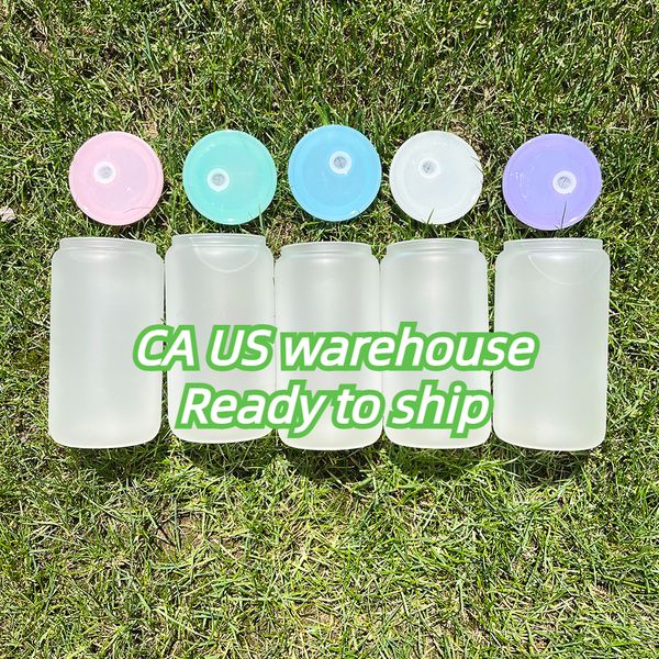 Blank sublimation Crystal clear frosted 16oz beer glass BPA free mug Recyclable with pp lid and straw For Heat Press Printing ,US warehouse