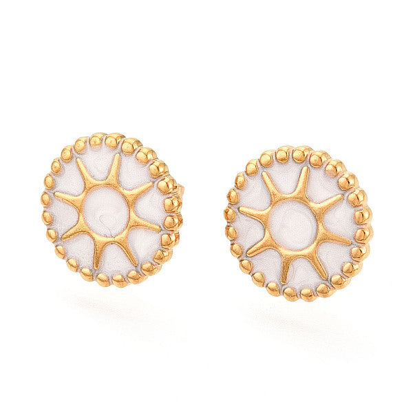Boucles d'oreilles à tige plates rondes en acier inoxydable 304 émaillé avec soleil