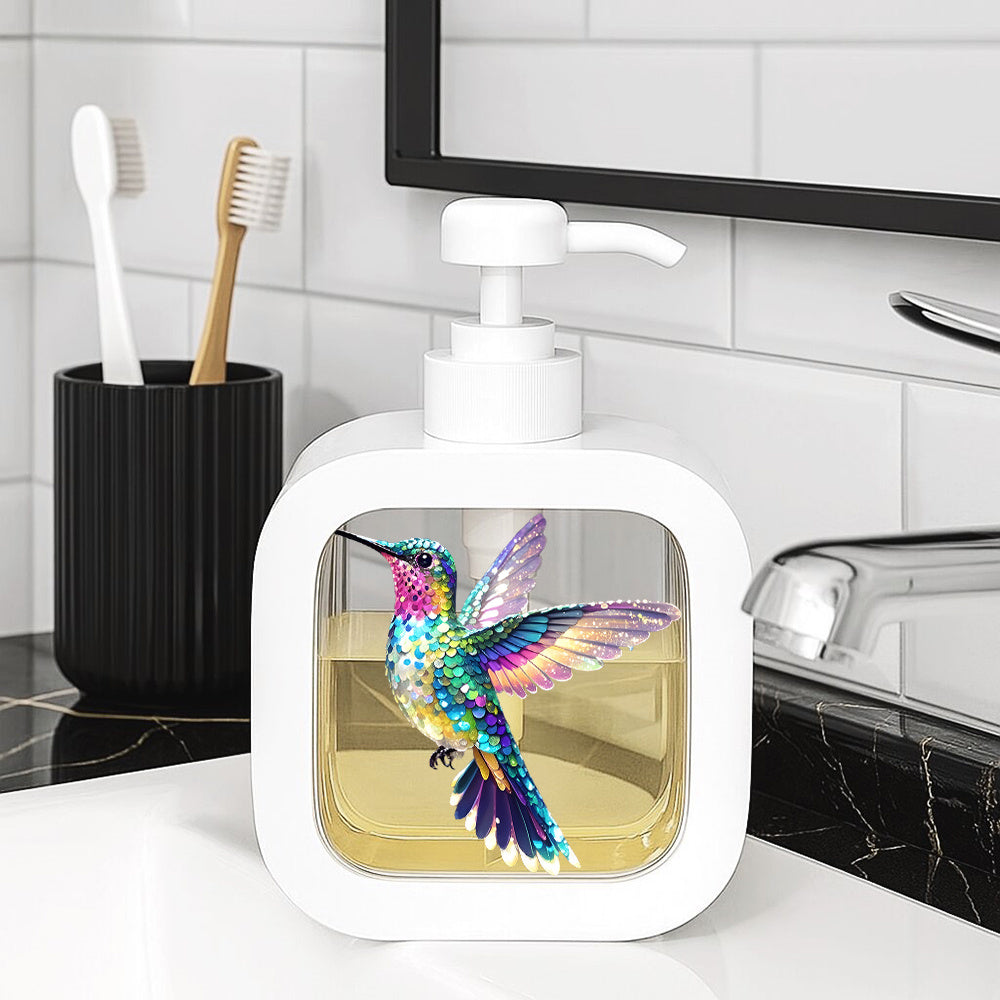 TEMU Cute Hummingbird Design Glass Soap Dispenser With Pump - Decorative Clear Square Container For , Durable Manual Dispenser For Hand & Dish Soap,