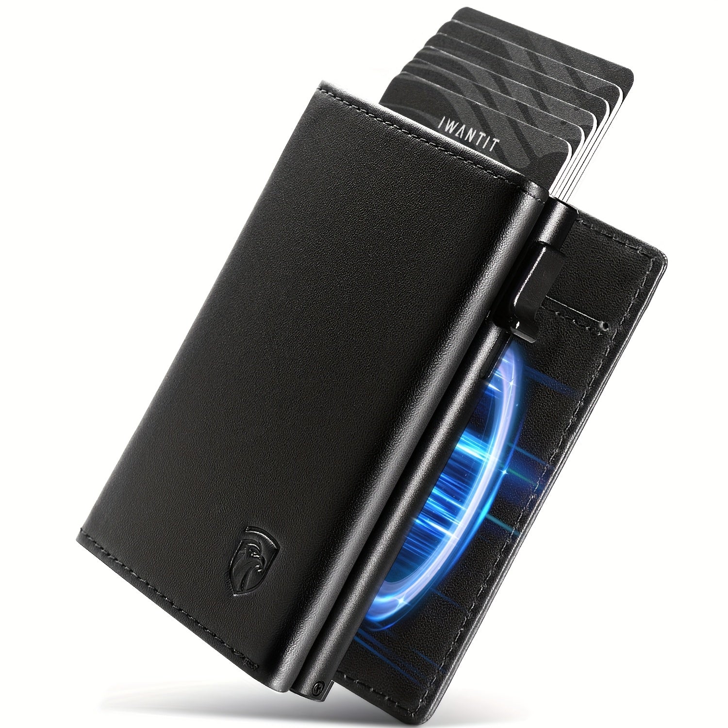 TEMU Men's Minimalist Wallet With Credit Card Holder, Premium Full Grain Leather, -, Slim Trifold Wallet, Rfid Protection, Front Pocket, Id Window,