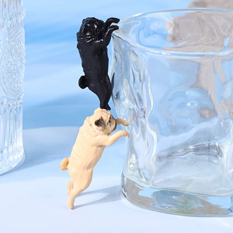 TEMU 2pcs Realistic Miniature Pug Dog Statues, Plastic For Cups & Fairy Gardens, No Electricity Or Battery Needed, Cute Dog Figurines For Aquariums &