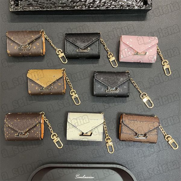 Portable Earphone Case Keychains Rings Fashion Design Brown Flower Earbud Holder Gold Metal Wireless Headphone Storage Bag Accessories with