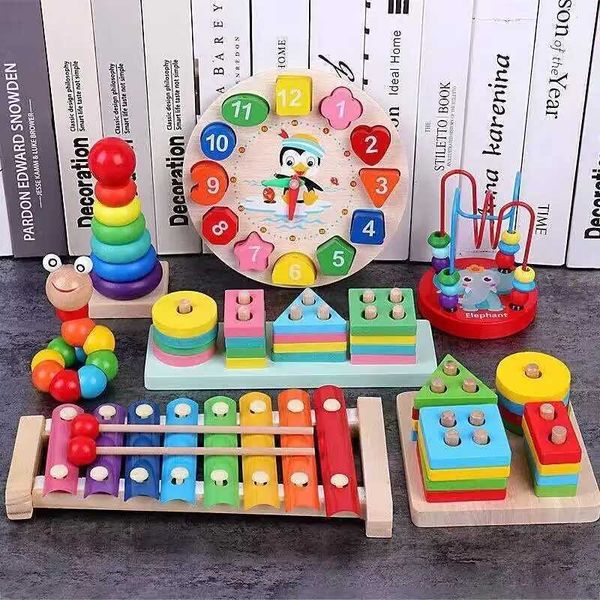 Montessori Childrens Wooden Toys 1 2 3 Year Childrens Development Games Childrens Wooden Puzzles Childrens Education Classification Stacking