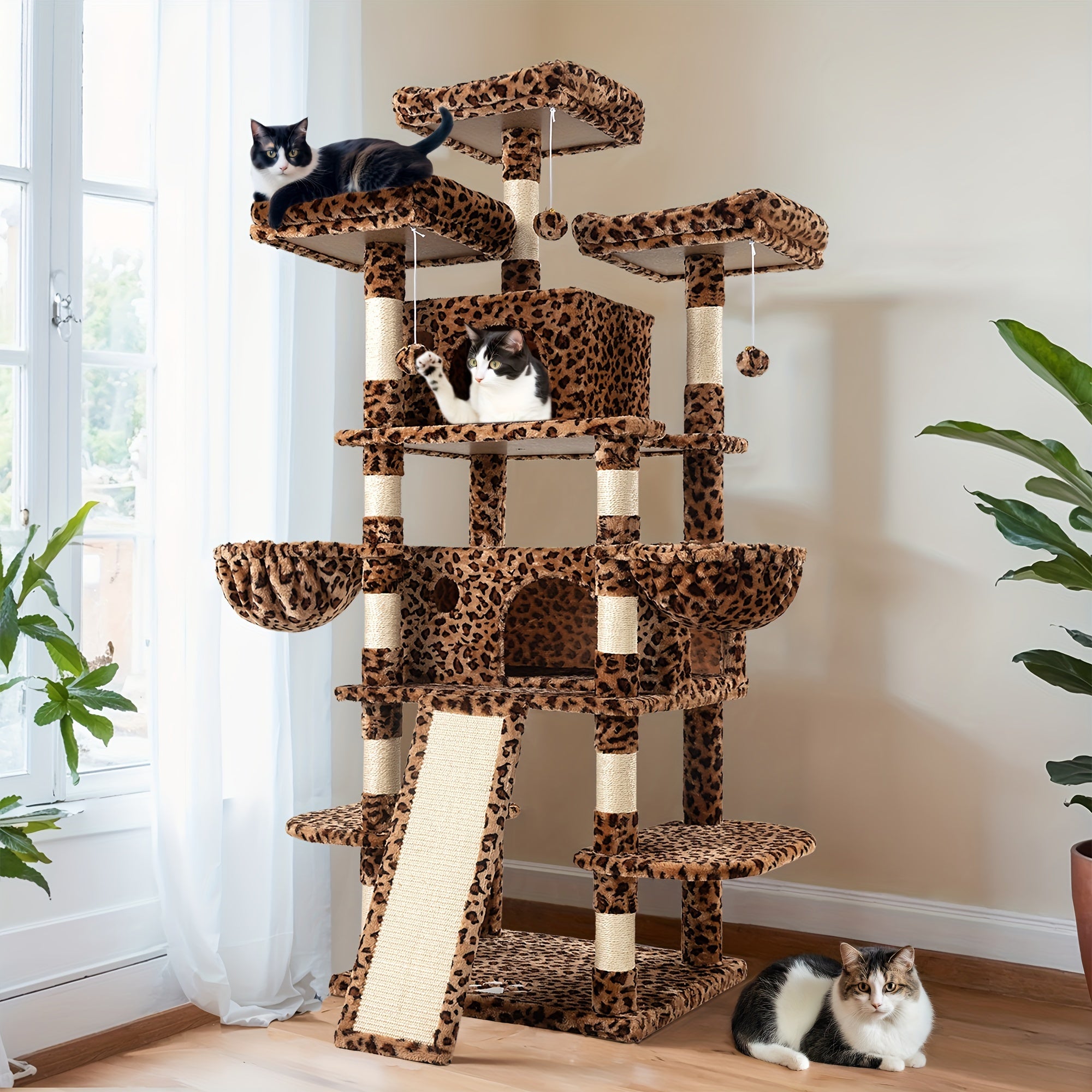 TEMU Hoomic 68-inch Multi-level Cat Tree Tower For Large Cats-cat Condo-cozy Plush Cat Perches-sisal Scratching Posts-baskets-wide Base Board-cat
