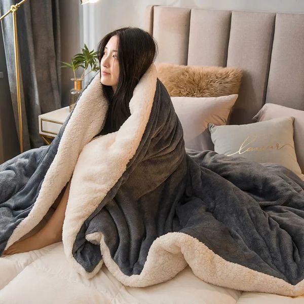Blanket Wool throw blanket to keep warm winter bedding double-sided large down duvet cover camping double-layer bedding 241107