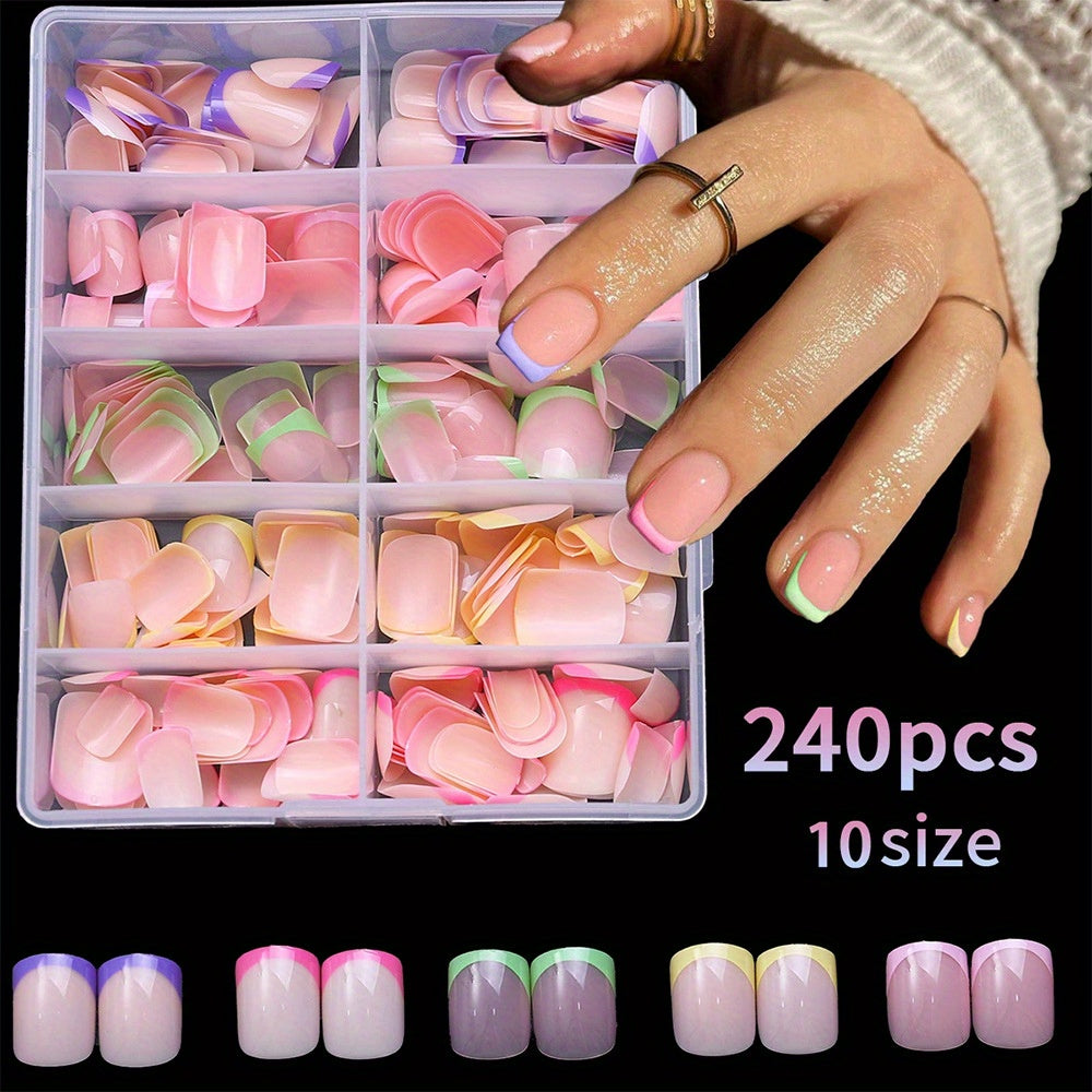 TEMU 240pcs Colorful French Wearable Short Nails Detachable Glossy Simple Nails