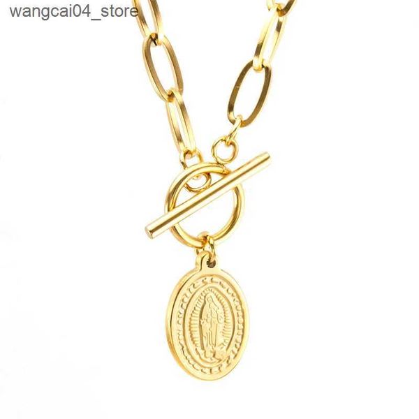 Chokers Virgin Mary Charm Religious Rose Necklace Womens Chain Catholic Necklace Stainless Steel Gold Necklace Jewelry Gift L240910