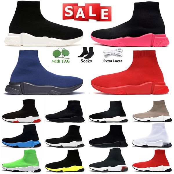 Designer Sock Shoes Running Speed Trainer Mens Womens Beige Glitter Blue Sports Sneakers Graffiti Lace Up Triple Black White Clear Sole Luxu