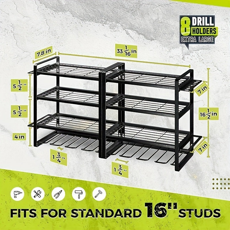 TEMU Heavy-duty 4-tier Power Tool Organizer Wall Mount With 8 Cordless Drill Slots - Heavy-duty Iron Construction, 600lb Capacity Garage Workshop