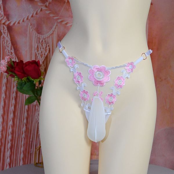 Men&#039;s Thong Sissy Panties Sheer T-Back Lace Briefs Adjustable Underpants Low Rise G-Strings Sensual Lingerie
