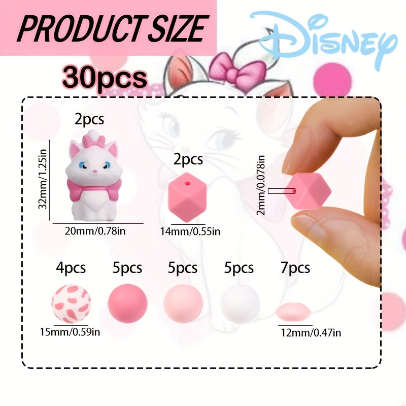 TEMU 30pcs Marie Cat Beads - Official Pastel Kitten Design With Eyes, Silicone Jewelry Charms For Diy Crafts, Bracelets, Keychains, Birthday Party