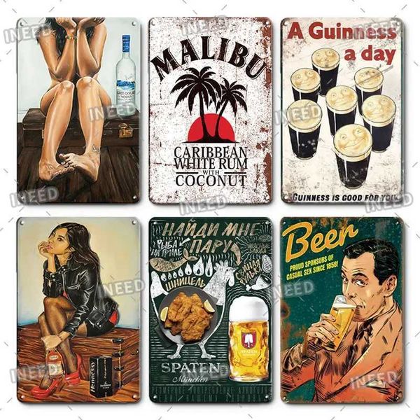 INEED Decorative Retro Beer Metal Tin Logo Decorative Panel Used for Bar Cave Club Wall Decoration Decorative Accessories Retro Posters W241