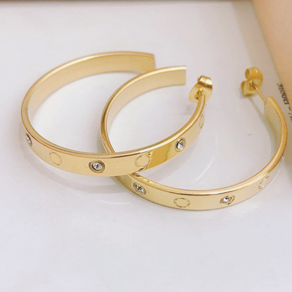 Inlay Crystal Stud Hoops Earrings 18k Gold Stainless steel Earring Big circles Fashion Womens Elegance Wedding Party Jewelry Classic Accessories Hol