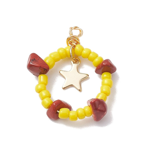 Copeaux de jaspe rouge naturel et pendentifs en graines de verre