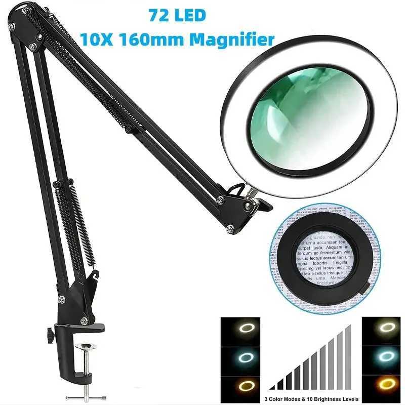 72LED 8X-10X NEW Illuminated Magnifier USB 3 Colors LED Magnifying Glass for Soldering Iron Repair-Table Lamp-Skincare BeautyL250813