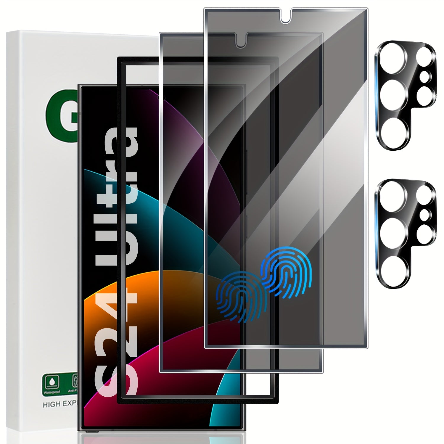 TEMU (4pcs Set) For S24 Ultra Privacy Screen Protector, 2pcs Privacy Tempered Glass And 2pcs Camera Lens Protector, Compatible With Fingerprint