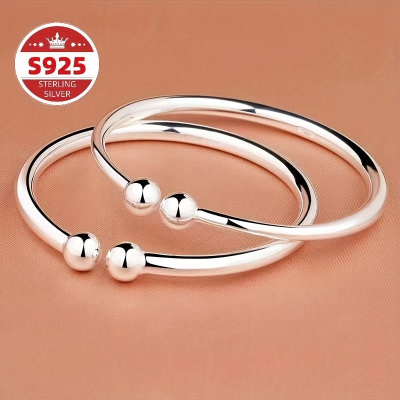 TEMU 2 Pieces Of S925 Sterling Silver Pearlescent Garlic Fashion Simple Bracelet, Suitable For And Gifts, Women's Jewelry Valentine's Day Carnival