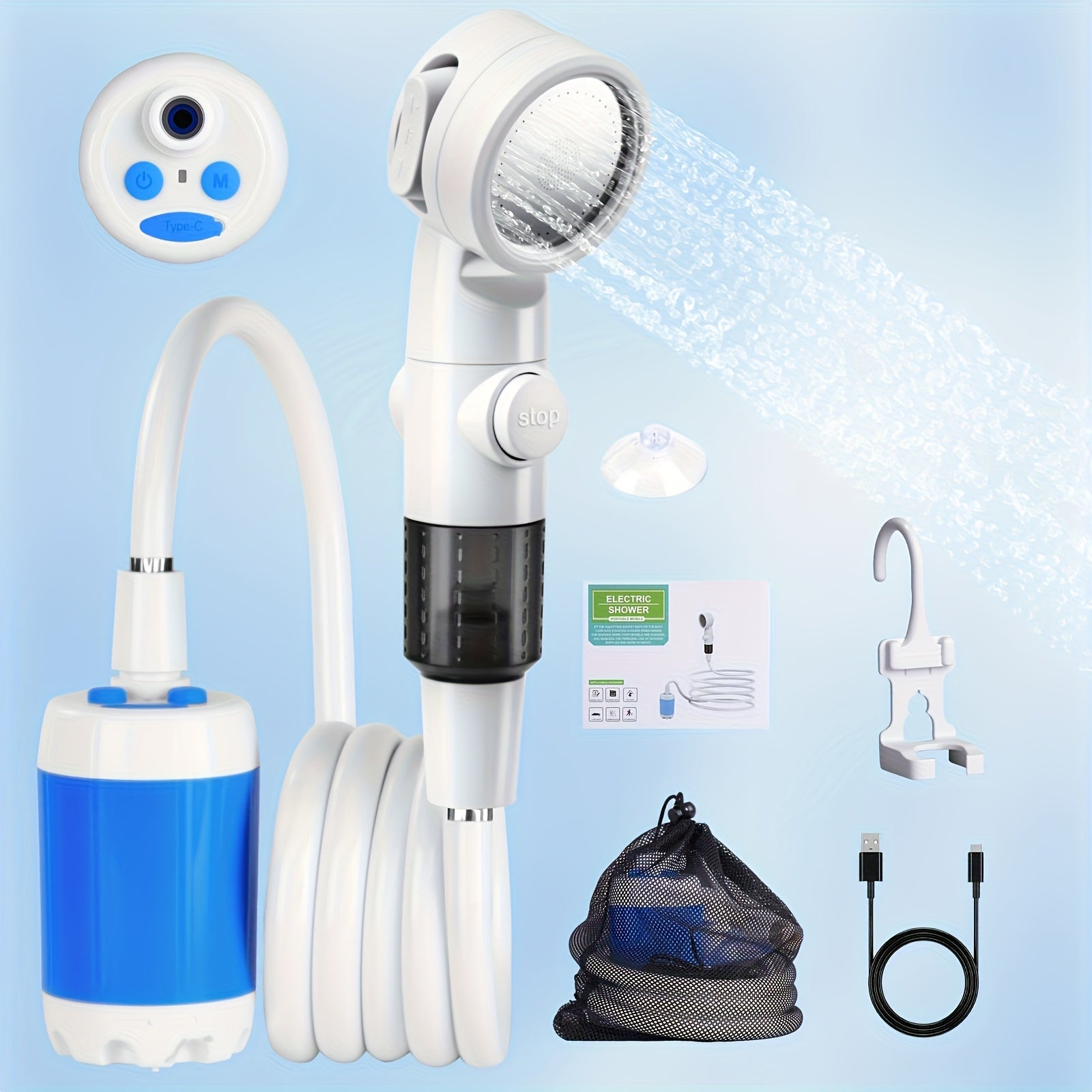 TEMU 1portable Watering System, Camping Shower, Outdoor Shower, Upgrade Rechargeable Electric Shower Pump, Suitable For Hiking And Climbing Bathing,
