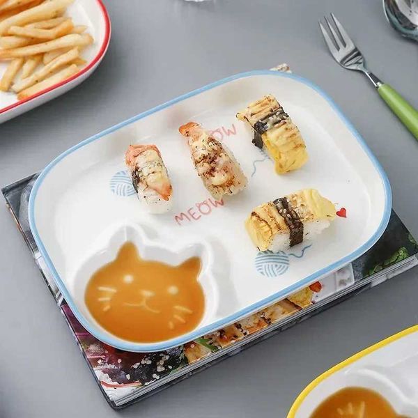 Cute Cat Dumpling Plate with Vinegar Dish Ceramic Plate Household Children Snack Breakfast Plate Kitchen Tableware X250129
