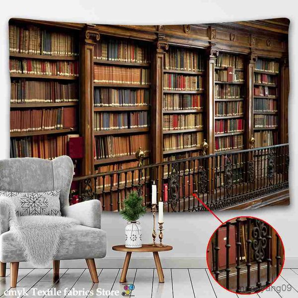 Tapestries Retro Bookshelf Wine Cabinet 3d Tapestry Art Wall Hanging Cover Bedspread Throw Home Bedroom Decor Mysterious library R230815