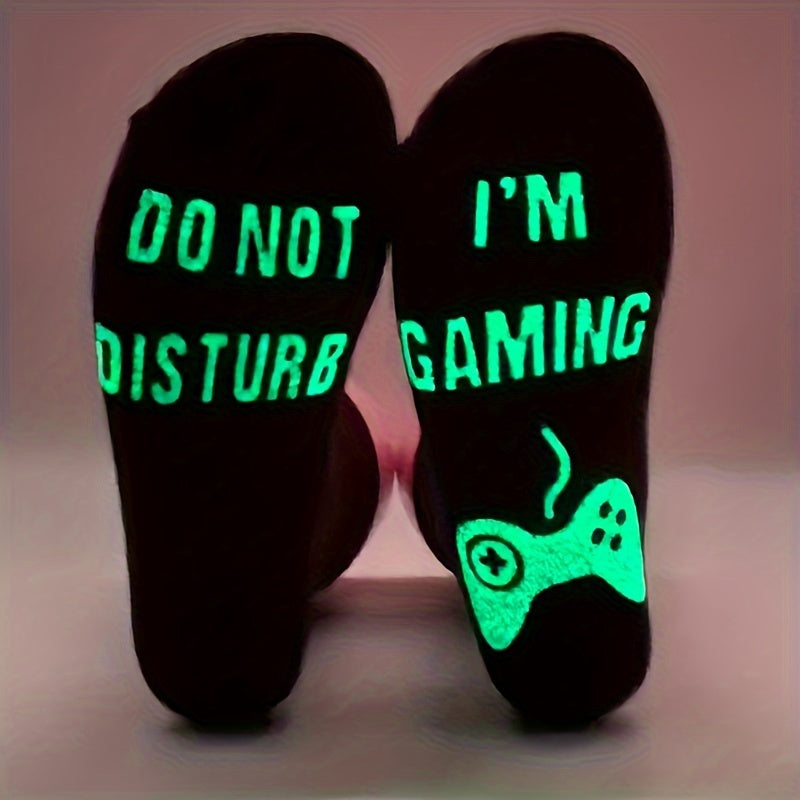 TEMU 1 Pair Men's-gamer's Black & White -the-dark Gaming Socks - -lit "do Not Disturb I'm Gaming" Design With Controller Icons, Neon Glow For Pc-ps-