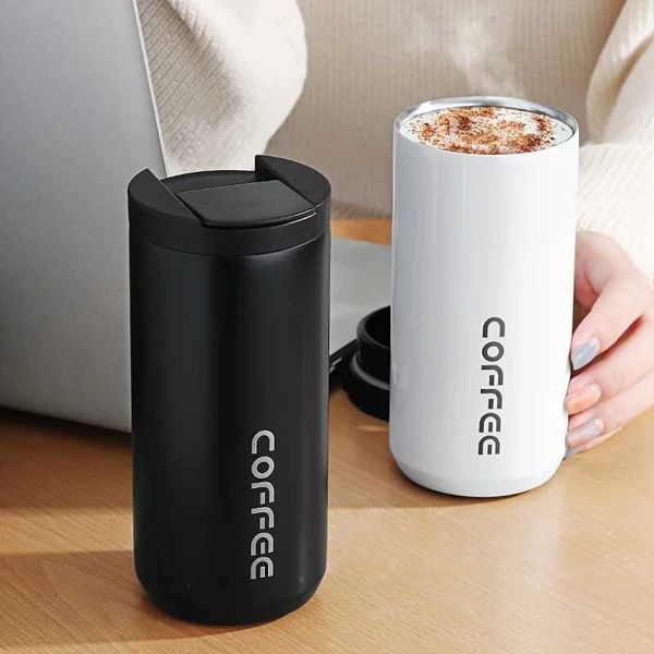1pc 400ml Vacuum Cup Insulated Coffee Mug With Leak Proof Screw Lid Travel Mug Coffee Cup Keep Warm Or Cold For Coffee DrinkwareCL240809