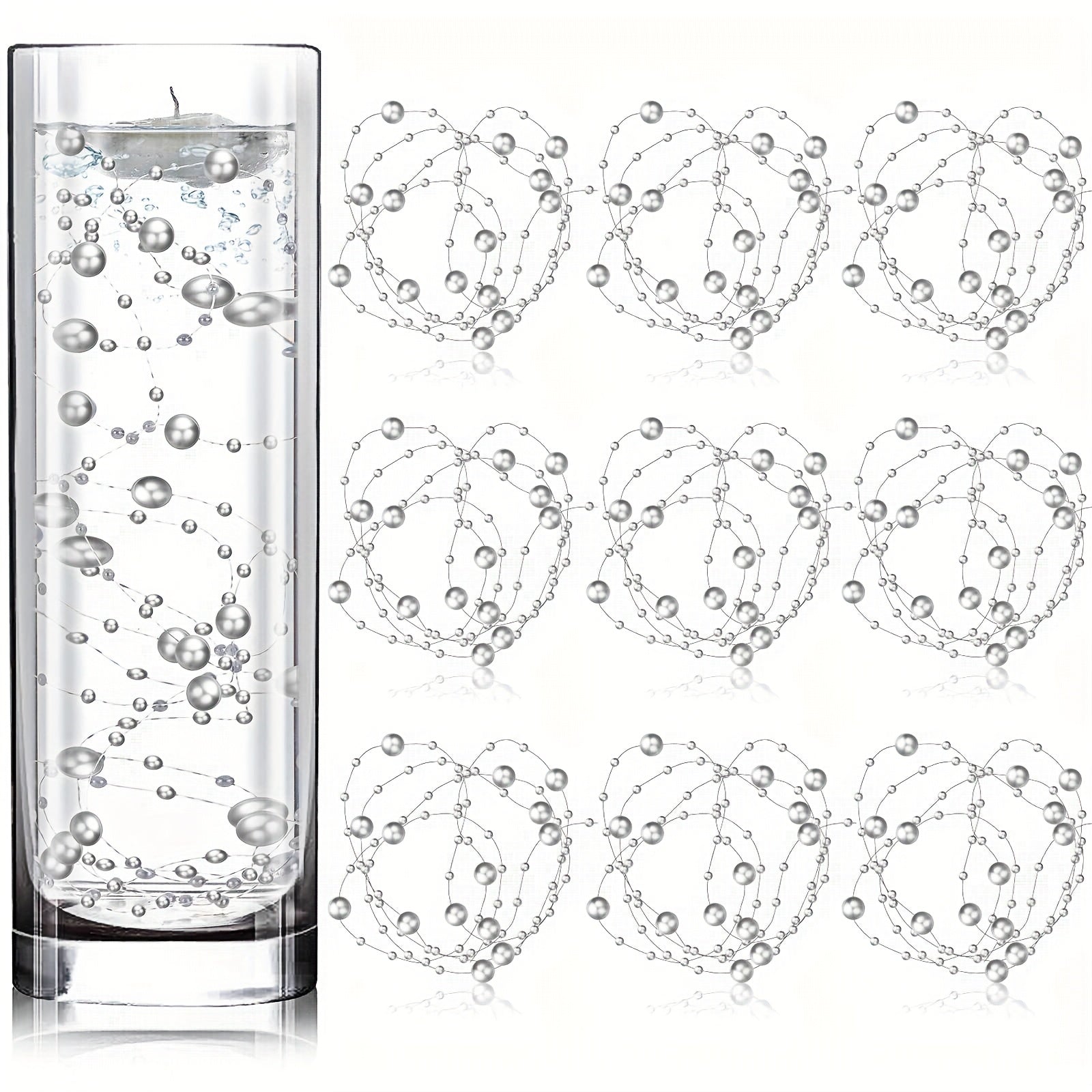 TEMU 36pcs Artificial Pearl String 39.37 Inch Pearl String For Floating Candles Centerpiece Mini Pearl Vase Filler Pearl Beads Ornaments For Wedding