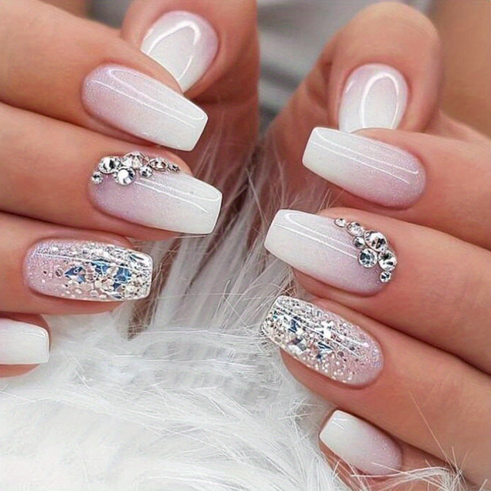 TEMU 24pcs Glossy Press On Nails Short Coffin Pink And White French Style False Nails With Reusable Fake Nails