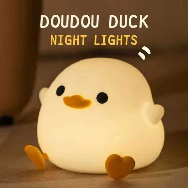 Night Lights LED Night Light Cute Doudou Duck Silicone Light Childrens Touch Sensor Timer USB Charging Soft Light Eye Care Heat CL241230